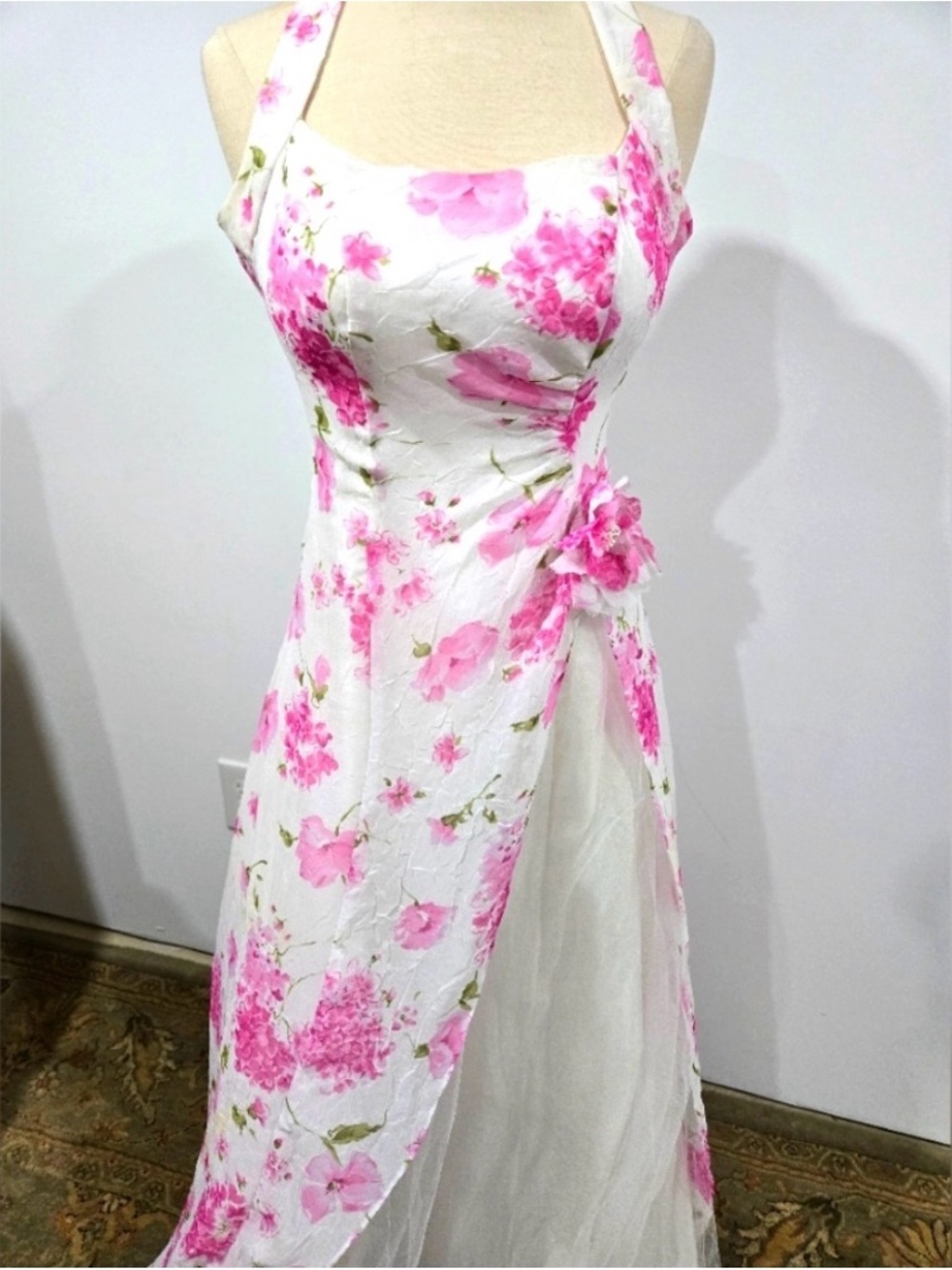 Vintage Y2K Zum Zum by Niki Livas Floral Halter Tulle Prom Dress Gown Sz 3/4